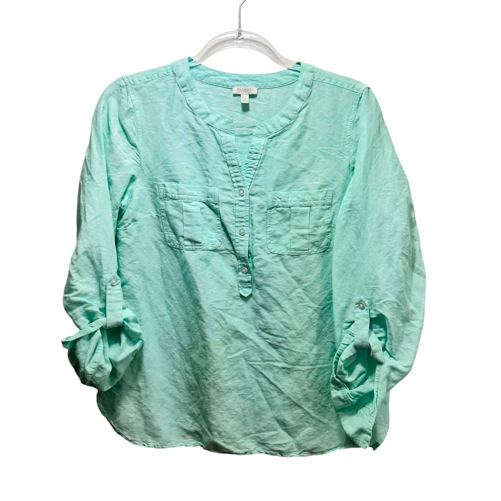 Talbots Linen Blend Nautical Grandmillenial Beach Minimalist Tunic‎ Top Mp Mint